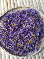 Drying All Natural Blue Lotus Pure Petals and Stamens, Nymphaea caerulea, Deep Purple Thai for Sale from Schmerbals Herbals