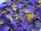 Dried Organic Blue Lotus, Nymphaea caerulea, Deep Purple Thai™ Pure Petals and Stamens for Sale from Schmerbals Herbals