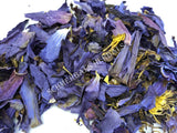 1 oz Dried All Natural Blue Lotus Pure Petals and Stamens, Nymphaea caerulea, Deep Purple Thai for Sale from Schmerbals Herbals