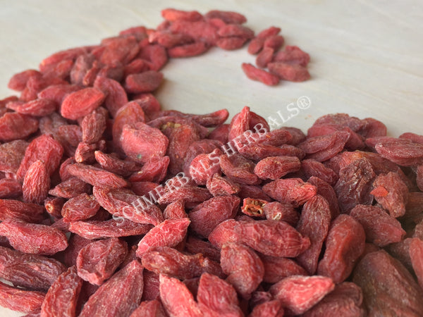 Dried Goji Berries, Lycii Berries, Lycium chinense, for Sale from Schmerbals Herbals